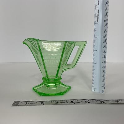 -92- URANIUM | Etched Green Depression Glass Creamer