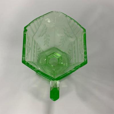 -92- URANIUM | Etched Green Depression Glass Creamer