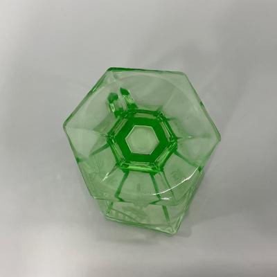 -92- URANIUM | Etched Green Depression Glass Creamer