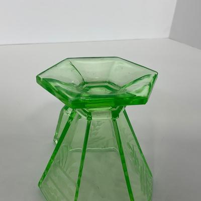 -92- URANIUM | Etched Green Depression Glass Creamer