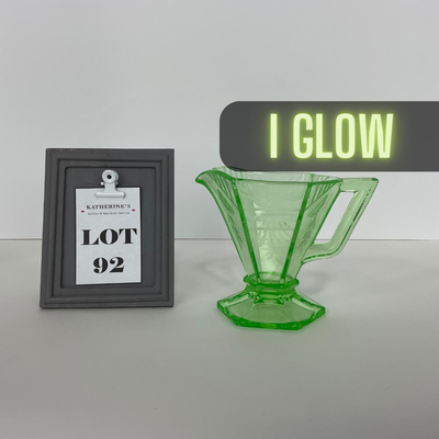 -92- URANIUM | Etched Green Depression Glass Creamer