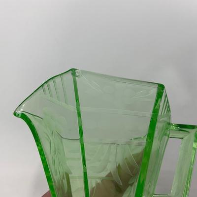 -92- URANIUM | Etched Green Depression Glass Creamer