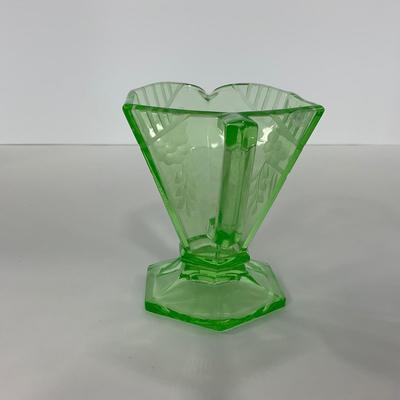 -92- URANIUM | Etched Green Depression Glass Creamer
