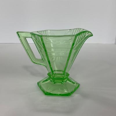 -92- URANIUM | Etched Green Depression Glass Creamer
