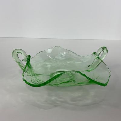 -93- URANIUM | Etched Strawberry Shallow Dish With Handles
