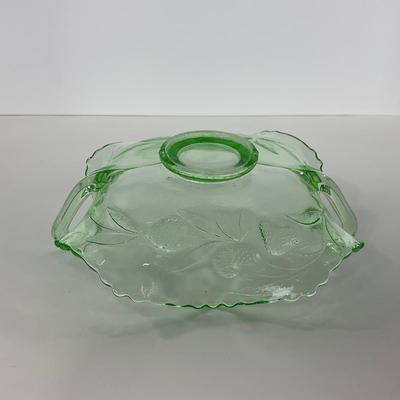 -93- URANIUM | Etched Strawberry Shallow Dish With Handles