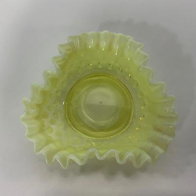 -94- URANIUM | Opalescent Yellow Hobnail Dish