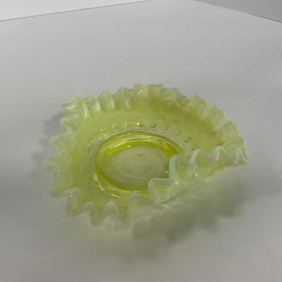 -94- URANIUM | Opalescent Yellow Hobnail Dish