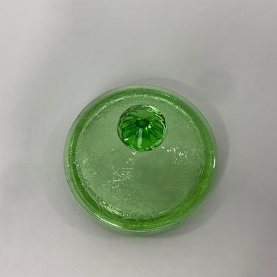 -95- URANIUM | Floral Poinsettia Jeanette Glass Co. | Green Depression Covered Sugar