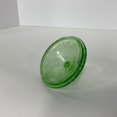 -95- URANIUM | Floral Poinsettia Jeanette Glass Co. | Green Depression Covered Sugar