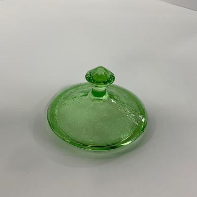 -95- URANIUM | Floral Poinsettia Jeanette Glass Co. | Green Depression Covered Sugar