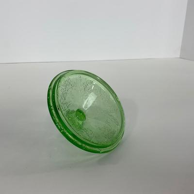 -95- URANIUM | Floral Poinsettia Jeanette Glass Co. | Green Depression Covered Sugar