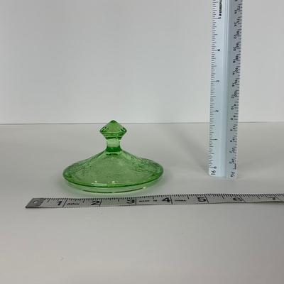 -95- URANIUM | Floral Poinsettia Jeanette Glass Co. | Green Depression Covered Sugar