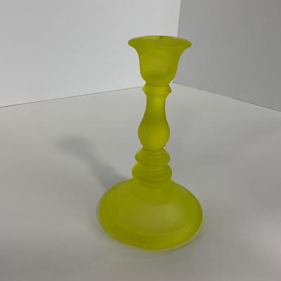 -96- URANIUM | Satin Vaseline Glass Candlestick