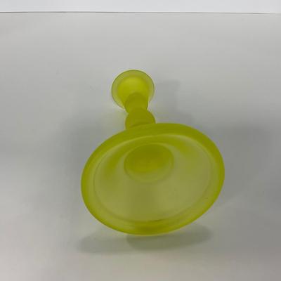 -96- URANIUM | Satin Vaseline Glass Candlestick