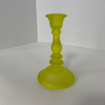 -96- URANIUM | Satin Vaseline Glass Candlestick