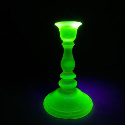 -96- URANIUM | Satin Vaseline Glass Candlestick