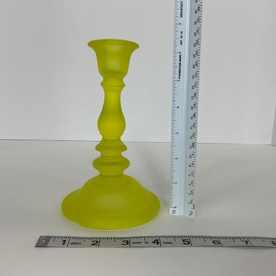 -96- URANIUM | Satin Vaseline Glass Candlestick
