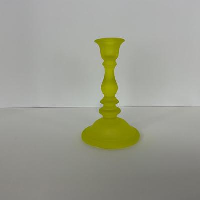 -96- URANIUM | Satin Vaseline Glass Candlestick