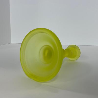 -96- URANIUM | Satin Vaseline Glass Candlestick