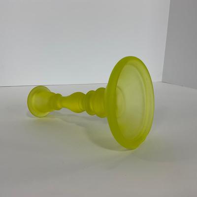 -96- URANIUM | Satin Vaseline Glass Candlestick
