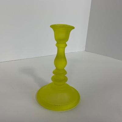 -96- URANIUM | Satin Vaseline Glass Candlestick