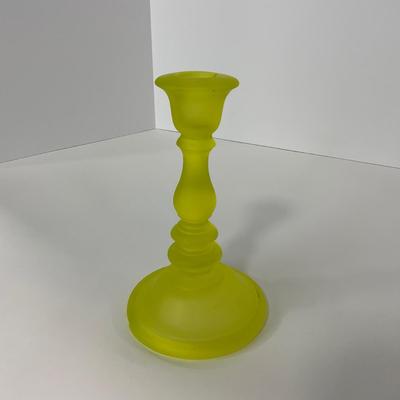 -96- URANIUM | Satin Vaseline Glass Candlestick