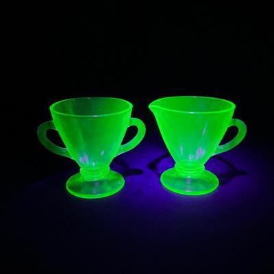 -97- URANIUM | Green Depression Glass | Sugar & Creamer