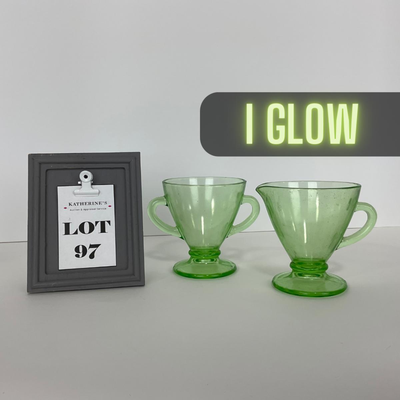 -97- URANIUM | Green Depression Glass | Sugar & Creamer
