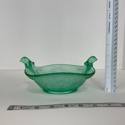 -98-URANIUM | Vaseline Glass Candy Dish With Doves