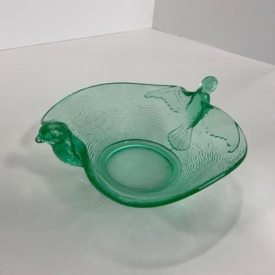-98-URANIUM | Vaseline Glass Candy Dish With Doves