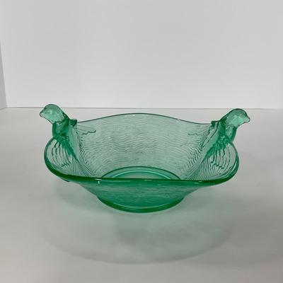 -98-URANIUM | Vaseline Glass Candy Dish With Doves
