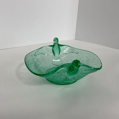-98-URANIUM | Vaseline Glass Candy Dish With Doves