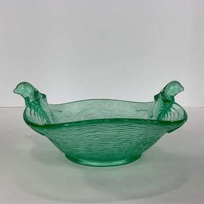 -98-URANIUM | Vaseline Glass Candy Dish With Doves