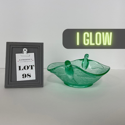 -98-URANIUM | Vaseline Glass Candy Dish With Doves