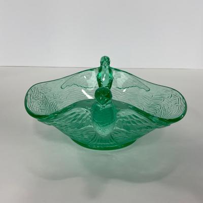 -98-URANIUM | Vaseline Glass Candy Dish With Doves