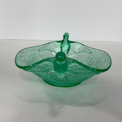 -98-URANIUM | Vaseline Glass Candy Dish With Doves