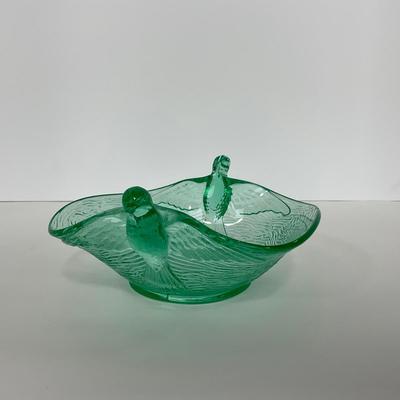 -98-URANIUM | Vaseline Glass Candy Dish With Doves