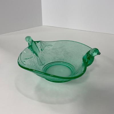 -98-URANIUM | Vaseline Glass Candy Dish With Doves