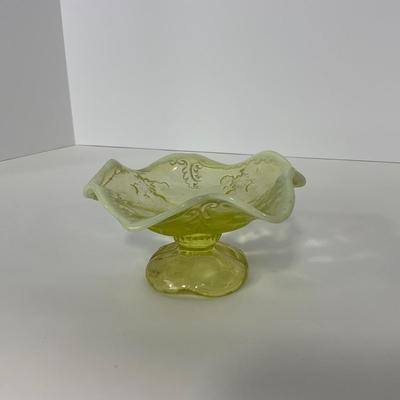 -99- URANIUM | Opalescent Vaseline Short Compote