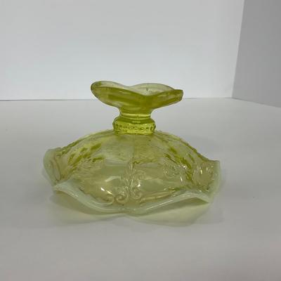-99- URANIUM | Opalescent Vaseline Short Compote