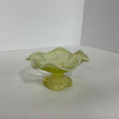 -99- URANIUM | Opalescent Vaseline Short Compote