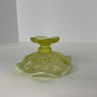 -99- URANIUM | Opalescent Vaseline Short Compote