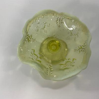 -99- URANIUM | Opalescent Vaseline Short Compote