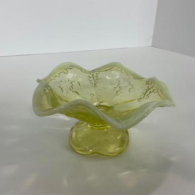 -99- URANIUM | Opalescent Vaseline Short Compote