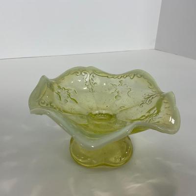 -99- URANIUM | Opalescent Vaseline Short Compote