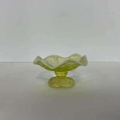 -99- URANIUM | Opalescent Vaseline Short Compote