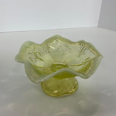 -99- URANIUM | Opalescent Vaseline Short Compote