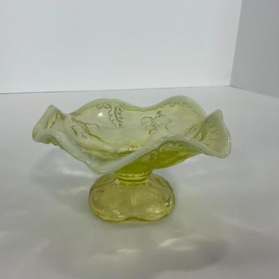 -99- URANIUM | Opalescent Vaseline Short Compote
