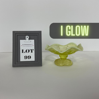 -99- URANIUM | Opalescent Vaseline Short Compote